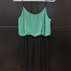 Green & Navy Midi Dress Spaghetti Straps